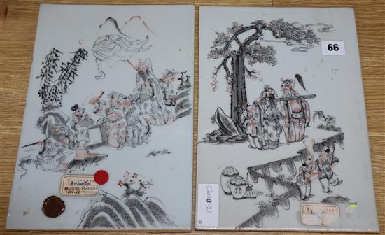 A pair of Chinese Republic period porcelain plaques 31 x 21.5cm